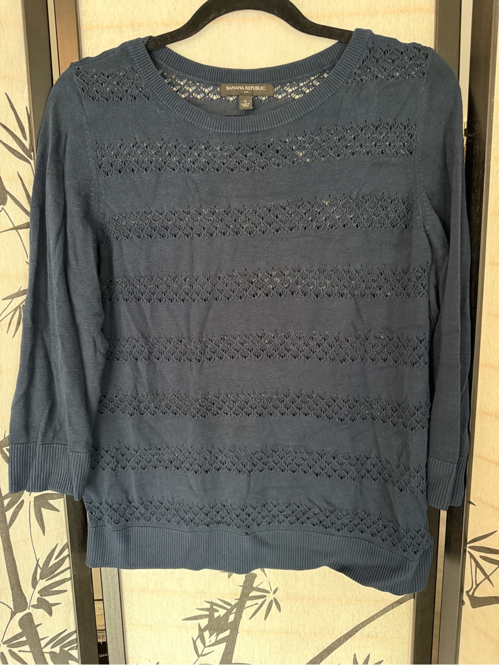 💙Banana Republic Navy Openwork Stripe Knit Top💙